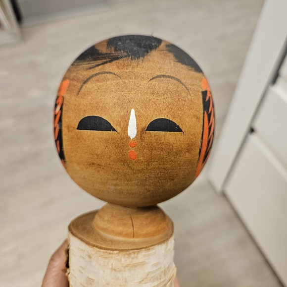 Artisan Wood Kokeshi Doll - Black and Red Accents Birch Wood 11.5" - Picture 9 of 9